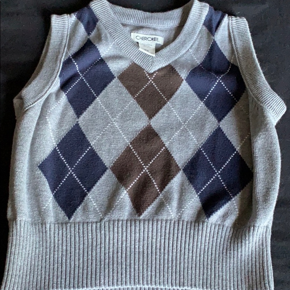 Cherokee Kid Boy Grey Diamond Patterned Uniform Sweater Vest